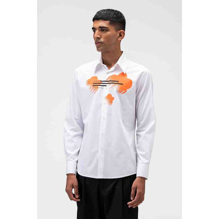 Genes Lecoanet Hemant Genes Shirt with Abstract Orange Floral Print