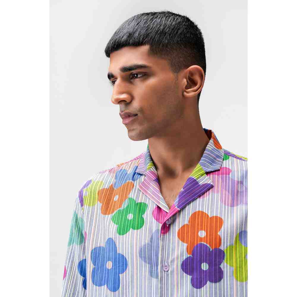 Genes Lecoanet Hemant Multicoloured Mens Shirt with Cuban Collar