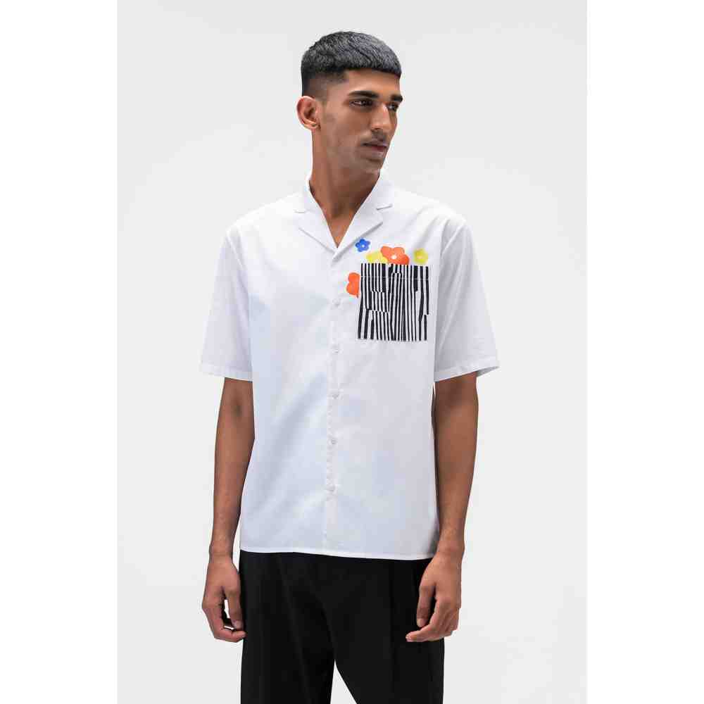 Genes Lecoanet Hemant Mens Shirt with Floral Collage Patch Pocket