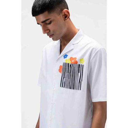 Genes Lecoanet Hemant Mens Shirt with Floral Collage Patch Pocket