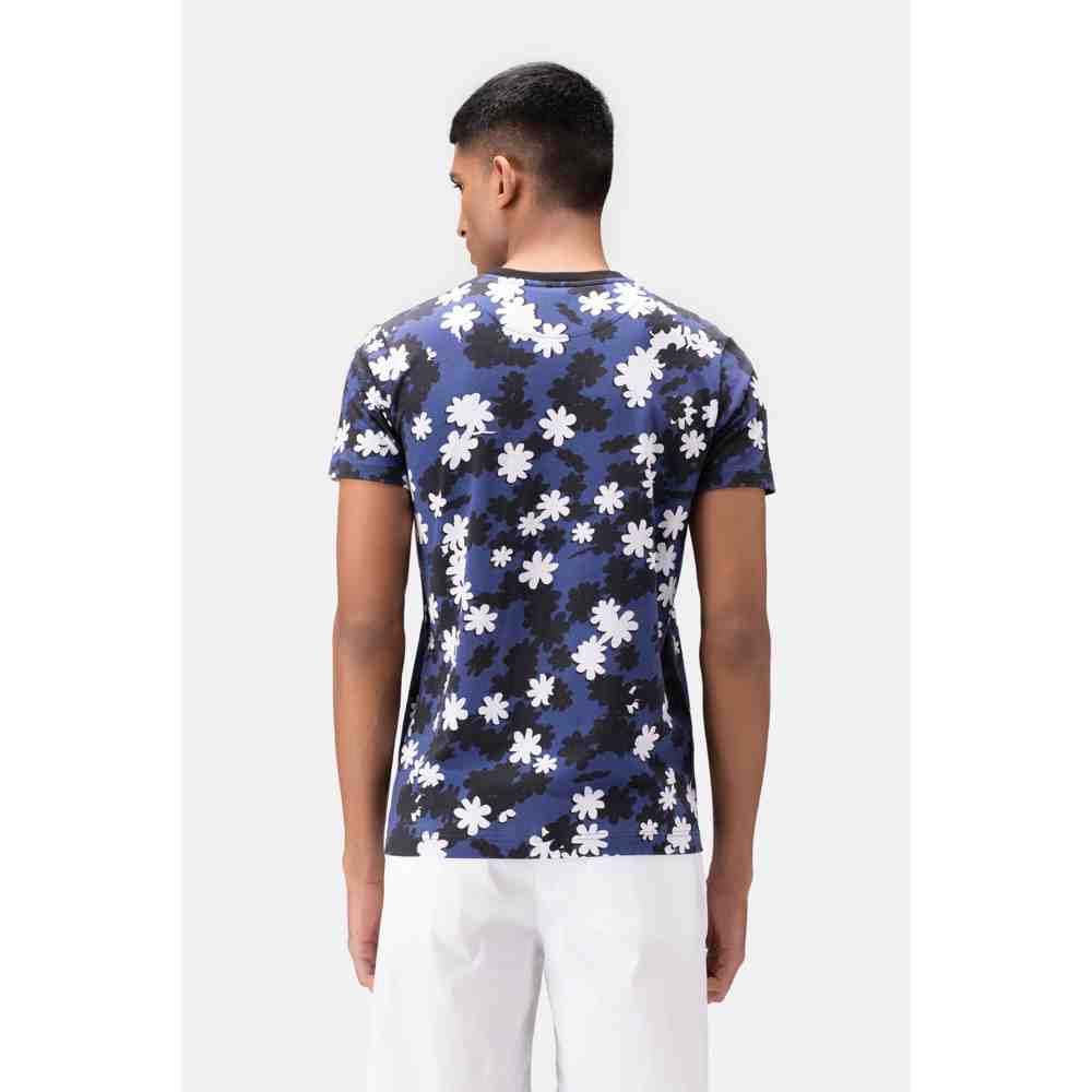 Genes Lecoanet Hemant Blue Floral Collage Mens Cotton T Shirt