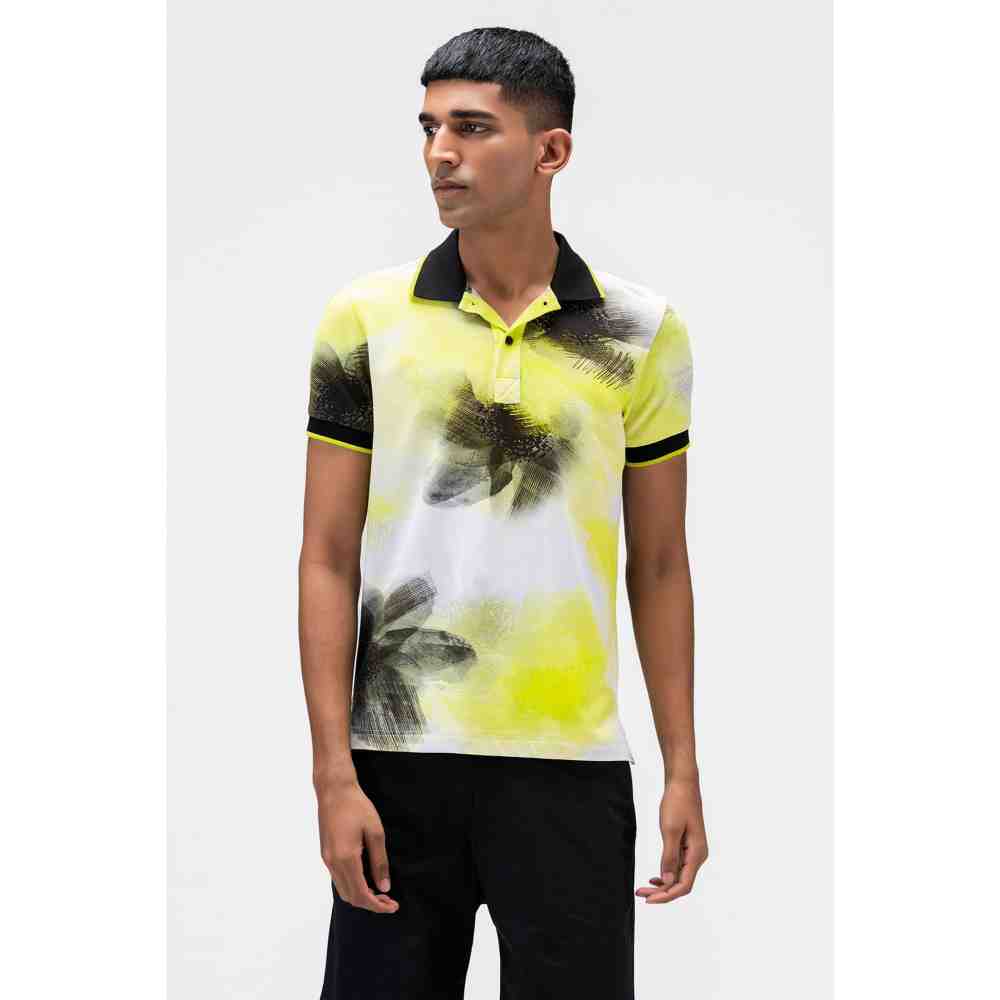 Genes Lecoanet Hemant Lime Ombre Floral Mens Polo T Shirt