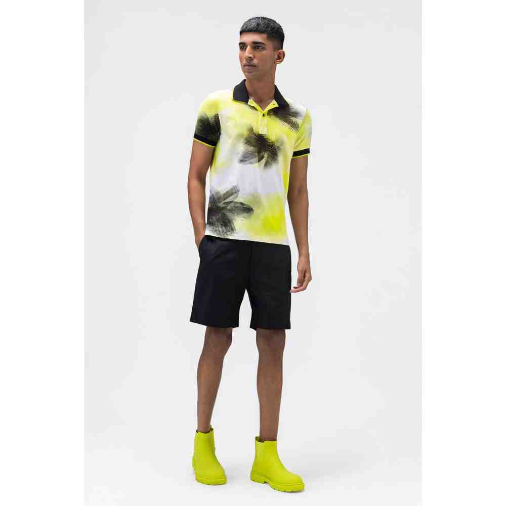 Genes Lecoanet Hemant Lime Ombre Floral Mens Polo T Shirt