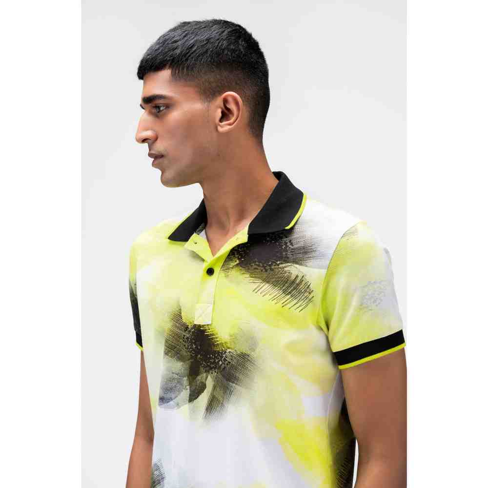Genes Lecoanet Hemant Lime Ombre Floral Mens Polo T Shirt