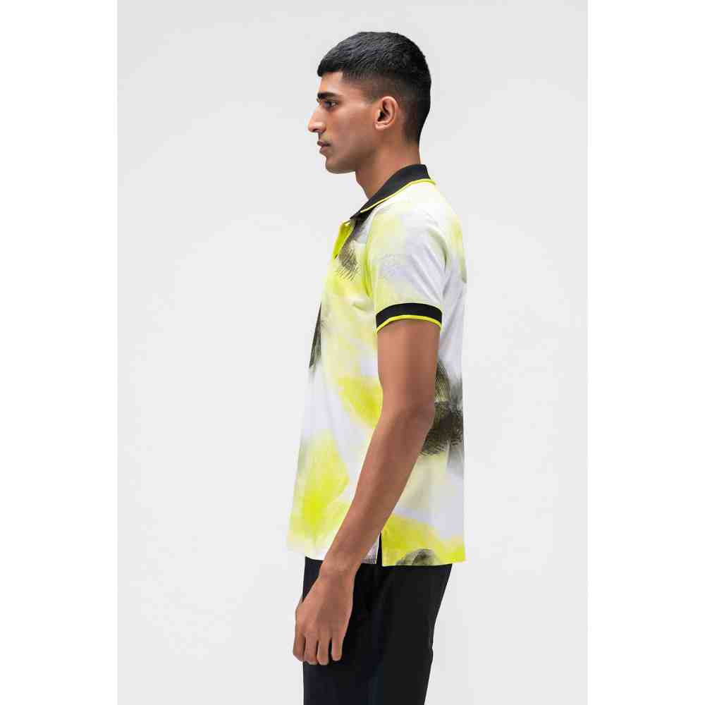 Genes Lecoanet Hemant Lime Ombre Floral Mens Polo T Shirt