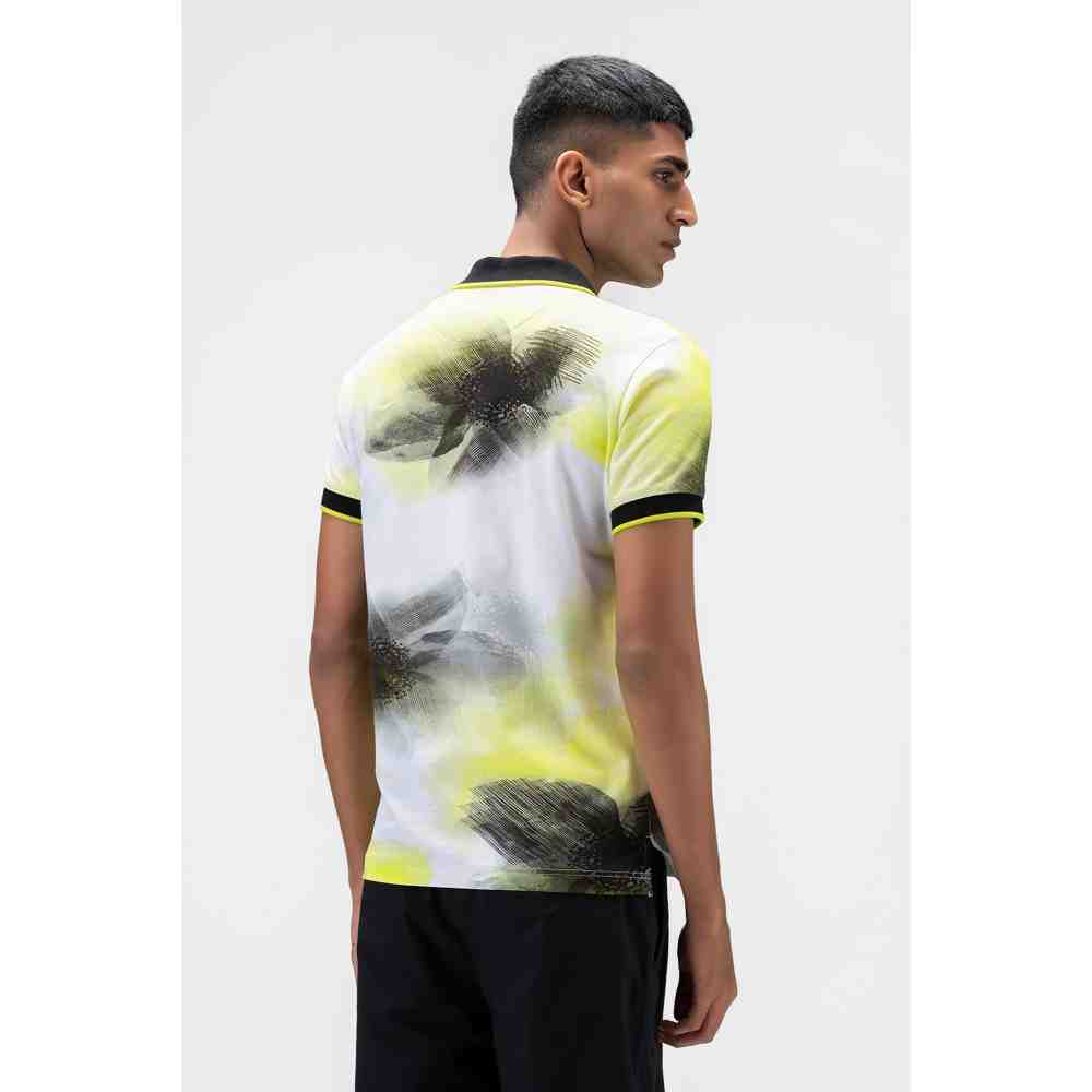 Genes Lecoanet Hemant Lime Ombre Floral Mens Polo T Shirt
