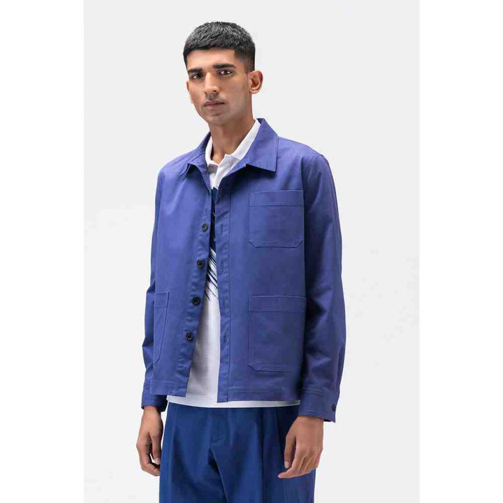 Genes Lecoanet Hemant Berry Blue Mens Jacket with Patch Pocket
