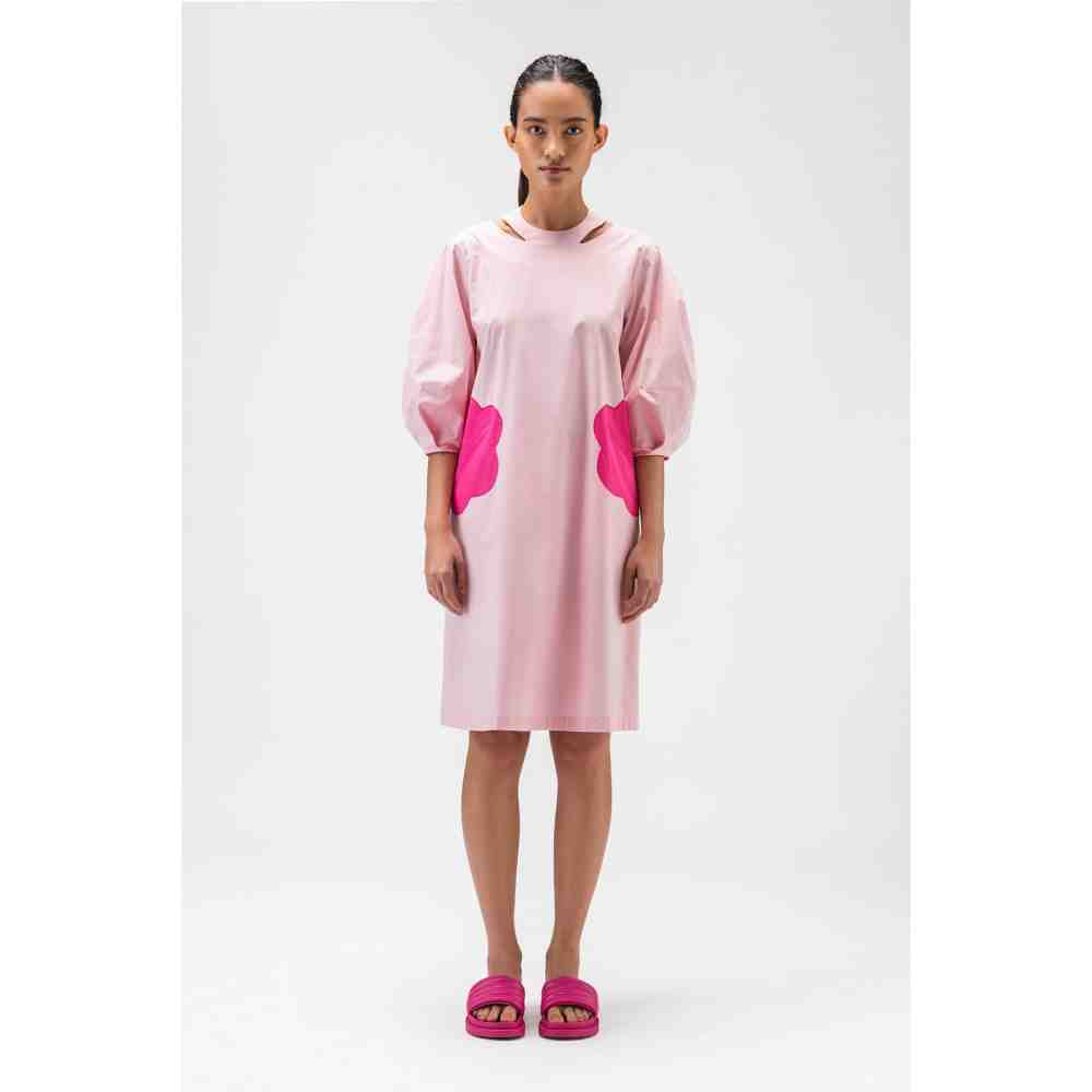 Genes Lecoanet Hemant Floral Applique Dress With Raised Neck