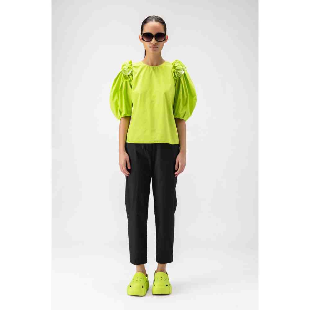 Genes Lecoanet Hemant 3D Floral Embroidered Top With Pleated Sleeves