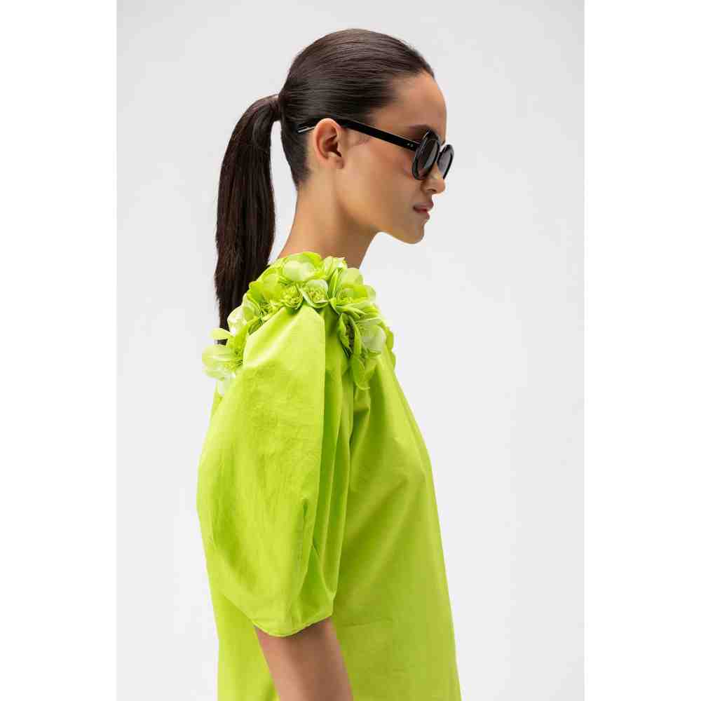 Genes Lecoanet Hemant 3D Floral Embroidered Top With Pleated Sleeves