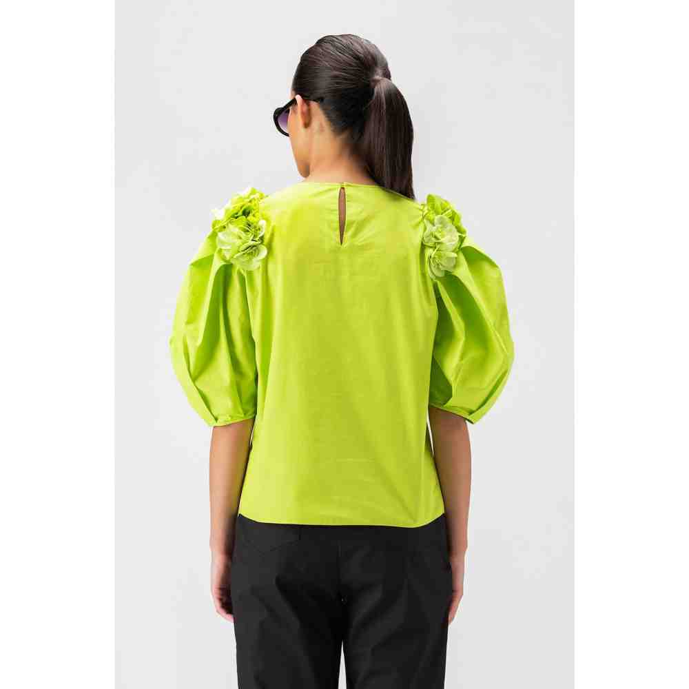 Genes Lecoanet Hemant 3D Floral Embroidered Top With Pleated Sleeves