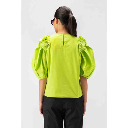 Genes Lecoanet Hemant 3D Floral Embroidered Top With Pleated Sleeves