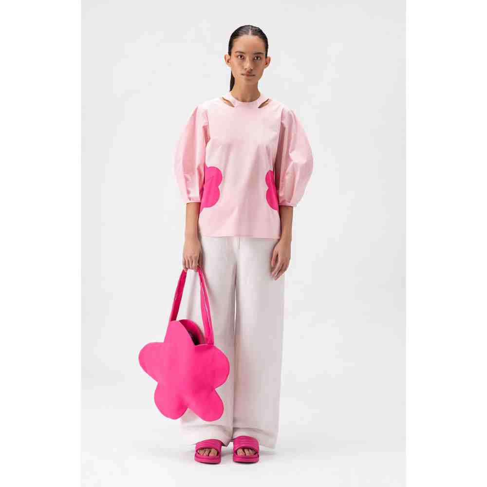 Genes Lecoanet Hemant Floral Applique Top With Raised Neck