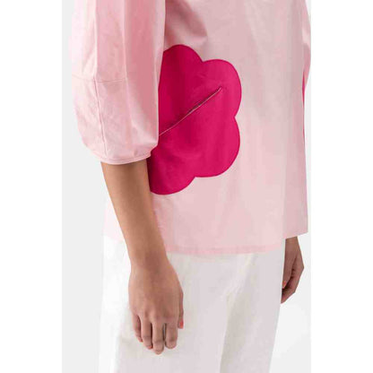 Genes Lecoanet Hemant Floral Applique Top With Raised Neck