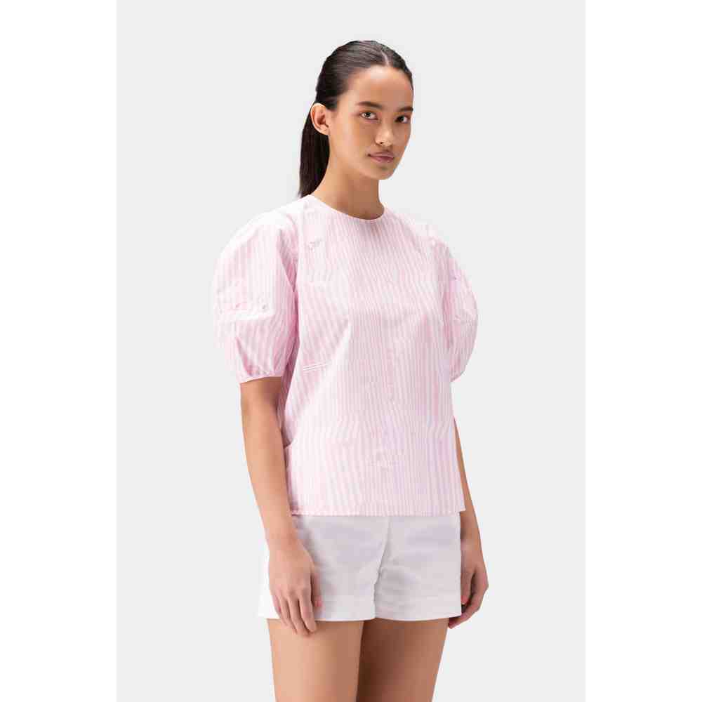Genes Lecoanet Hemant Round Neck Top With Asymmetrical Stripes