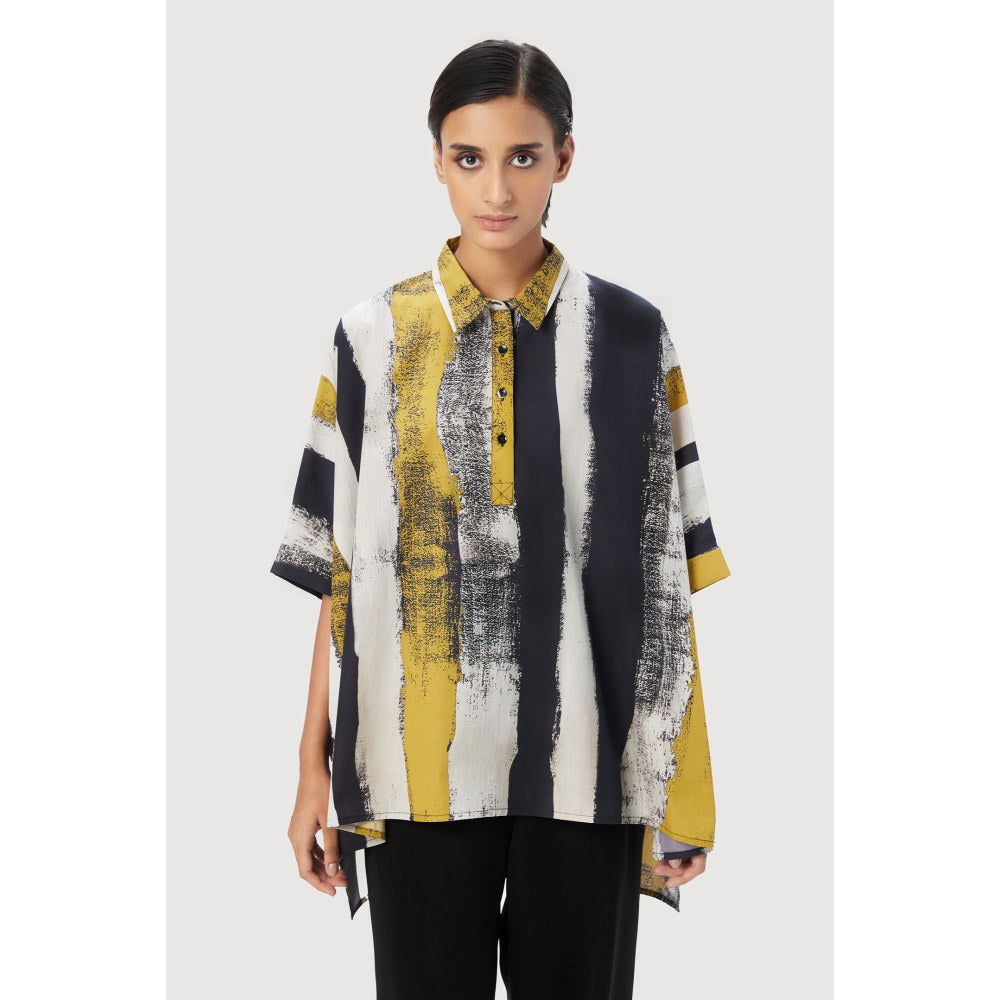 Genes Lecoanet Hemant Oversized Shirt In Striking Large Stripes Print with Folded Cuff Multi-Color