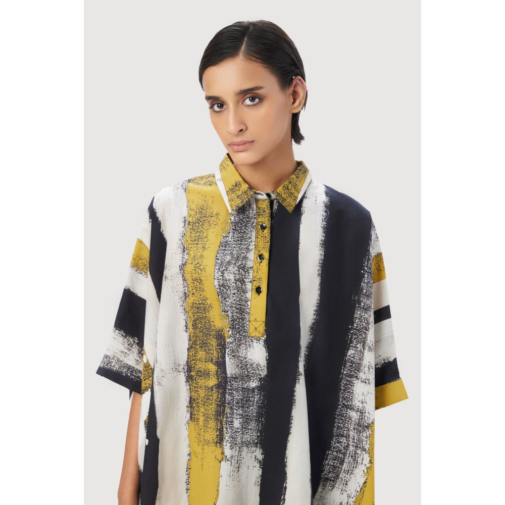 Genes Lecoanet Hemant Oversized Shirt In Striking Large Stripes Print with Folded Cuff Multi-Color