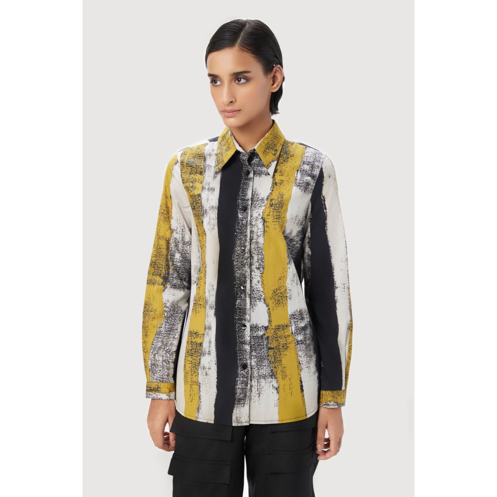 Genes Lecoanet Hemant Slim Fit Button-Down Shirt with Large Stripes Print Multi-Color
