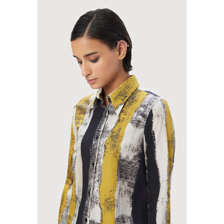 Genes Lecoanet Hemant Slim Fit Button-Down Shirt with Large Stripes Print Multi-Color