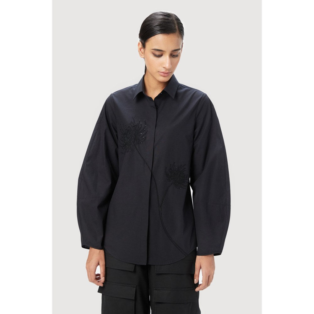 Genes Lecoanet Hemant Regular Fit Button-Down Shirt with Soft Rounded Sleeves Black