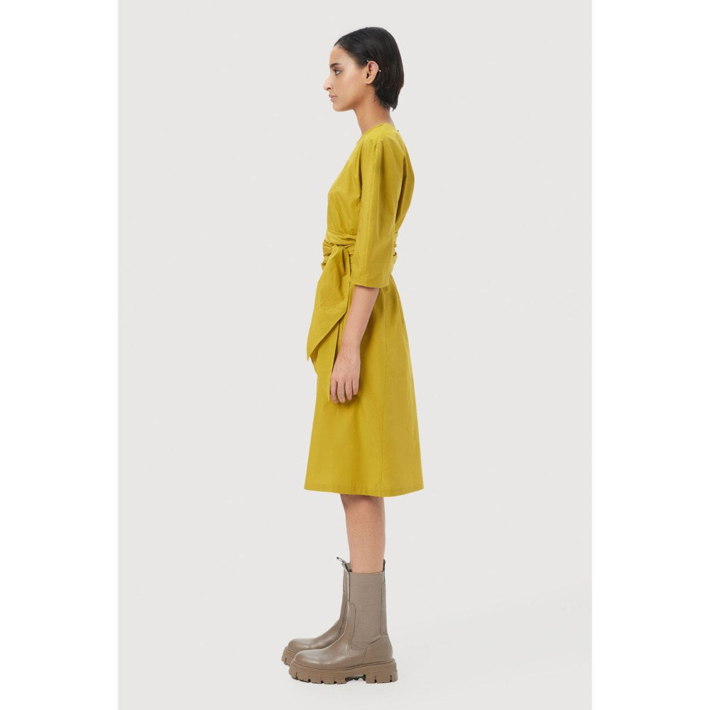 Genes Lecoanet Hemant Slim Fit Round Neck Dress with Soft Rounded Shoulders Mustard