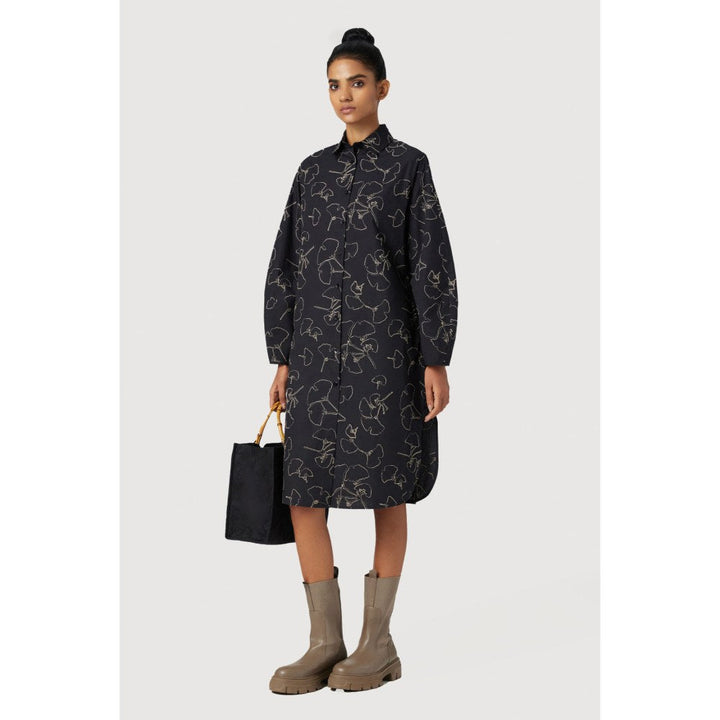 Genes Lecoanet Hemant A-Line Shirt Dress with High-Low Rounded Hem Black