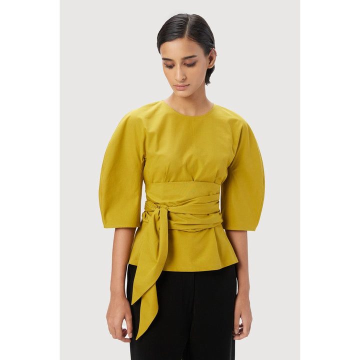 Genes Lecoanet Hemant Slim Fit Round Neck Top with Soft Rounded Shoulders Mustard