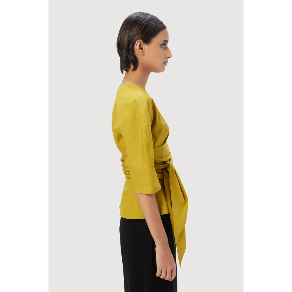 Genes Lecoanet Hemant Slim Fit Round Neck Top with Soft Rounded Shoulders Mustard