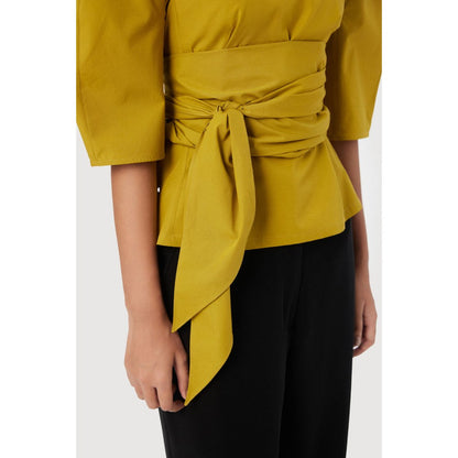 Genes Lecoanet Hemant Slim Fit Round Neck Top with Soft Rounded Shoulders Mustard