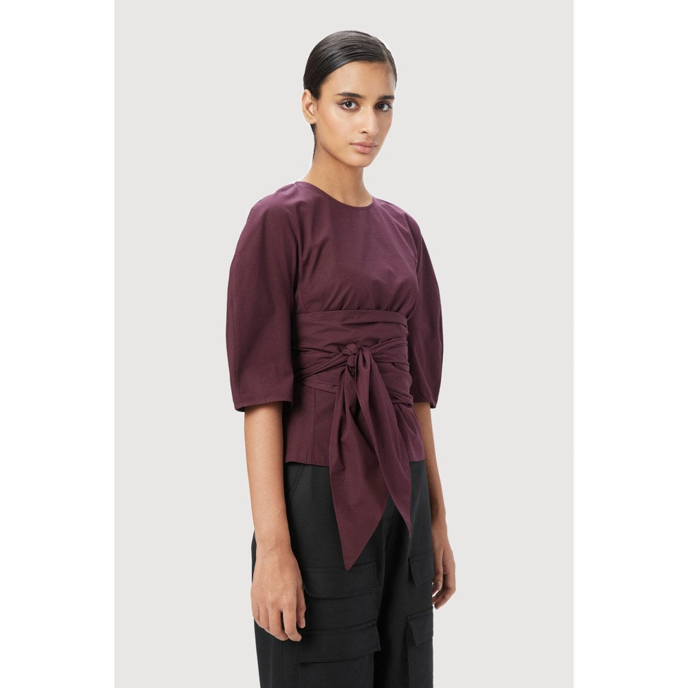 Genes Lecoanet Hemant Slim Fit Round Neck Top with Soft Rounded Shoulders Wine
