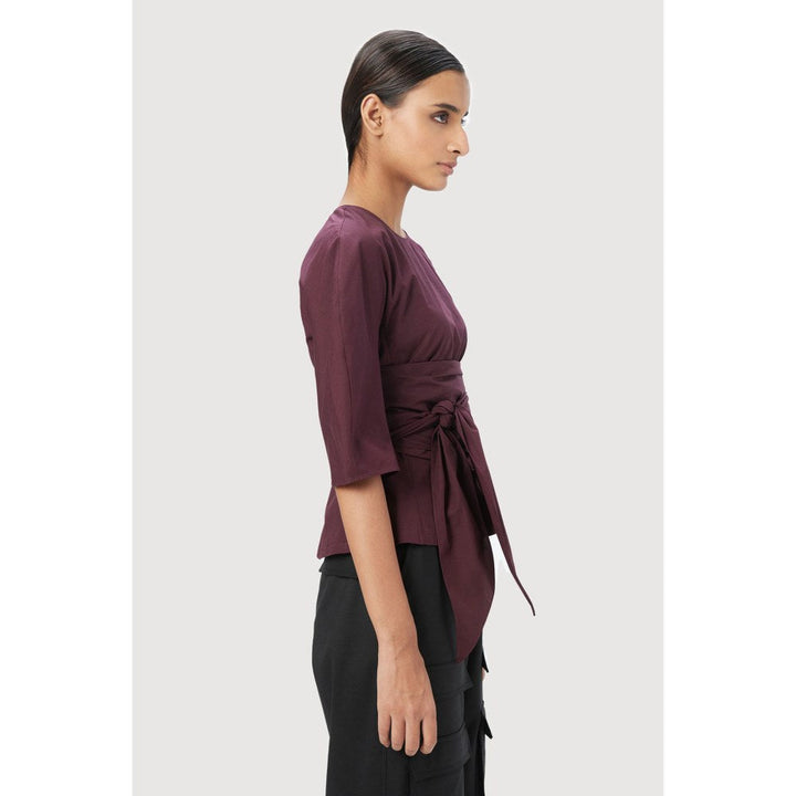 Genes Lecoanet Hemant Slim Fit Round Neck Top with Soft Rounded Shoulders Wine