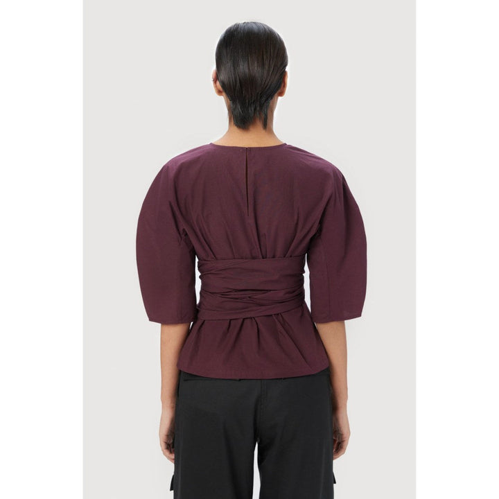 Genes Lecoanet Hemant Slim Fit Round Neck Top with Soft Rounded Shoulders Wine