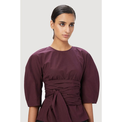 Genes Lecoanet Hemant Slim Fit Round Neck Top with Soft Rounded Shoulders Wine