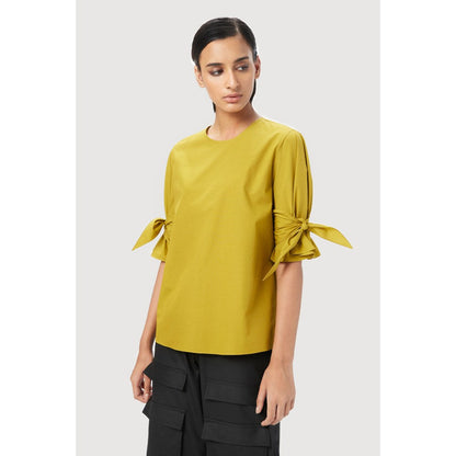 Genes Lecoanet Hemant Straight Fit Round Neck Top Mustard