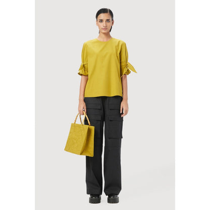 Genes Lecoanet Hemant Straight Fit Round Neck Top Mustard