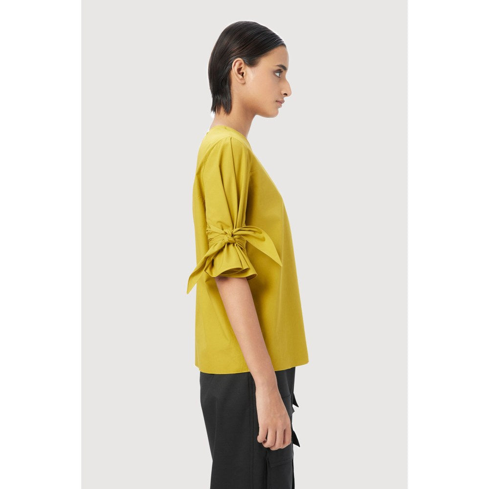 Genes Lecoanet Hemant Straight Fit Round Neck Top Mustard