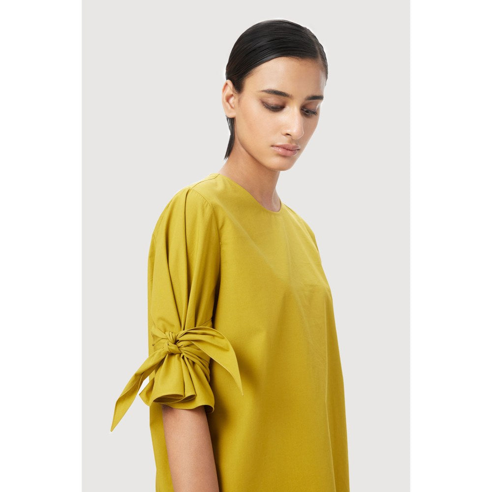 Genes Lecoanet Hemant Straight Fit Round Neck Top Mustard