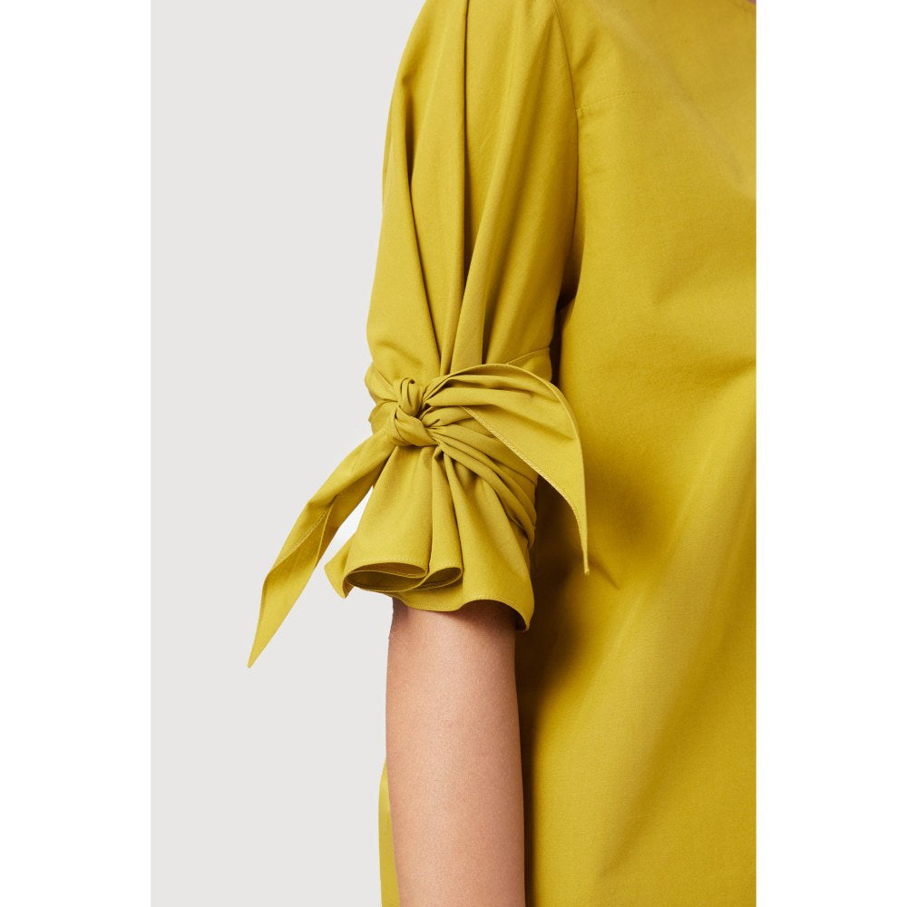 Genes Lecoanet Hemant Straight Fit Round Neck Top Mustard