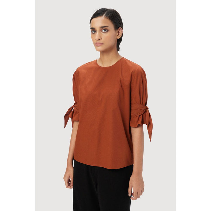 Genes Lecoanet Hemant Straight Fit Round Neck Top Rust