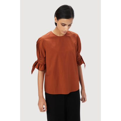 Genes Lecoanet Hemant Straight Fit Round Neck Top Rust