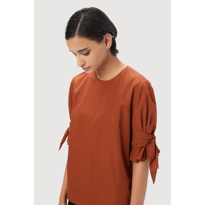 Genes Lecoanet Hemant Straight Fit Round Neck Top Rust