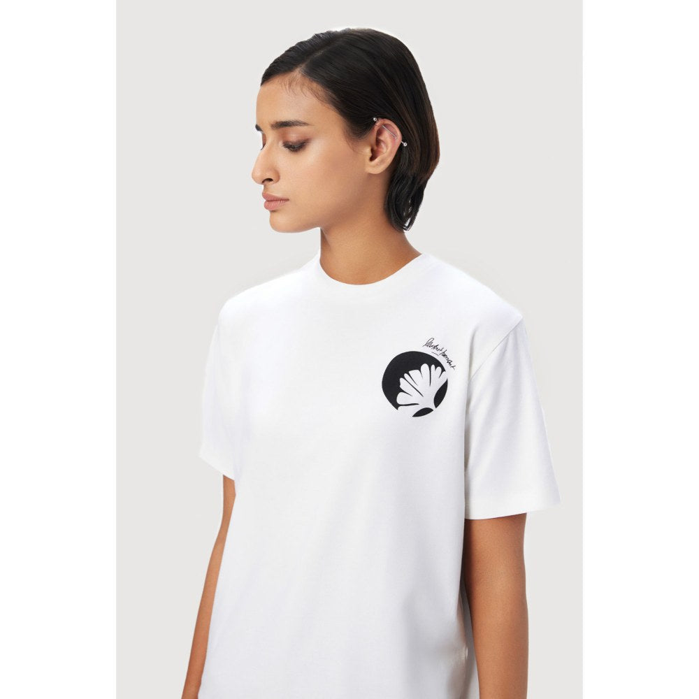 Genes Lecoanet Hemant Regular Fit T-Shirt with Signature Gingko Stamp Print White