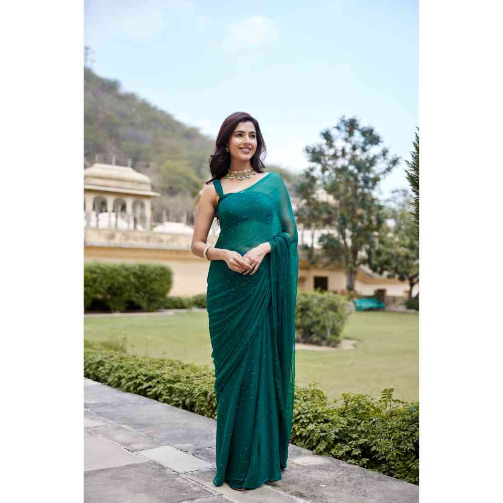 Ice Blue Georgette Saree, a masterpiece that combines grace and glamour. -  House of Surya