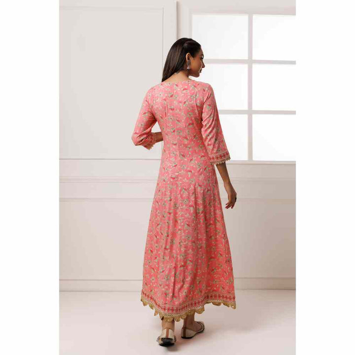 Geroo Jaipur Pink Cotton-Rayon Embroidered Maxi Dress