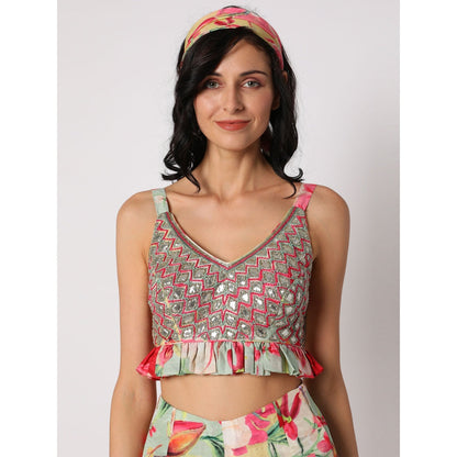 Gopi Vaid Khushi Top With Printed Pant (Set of 2)