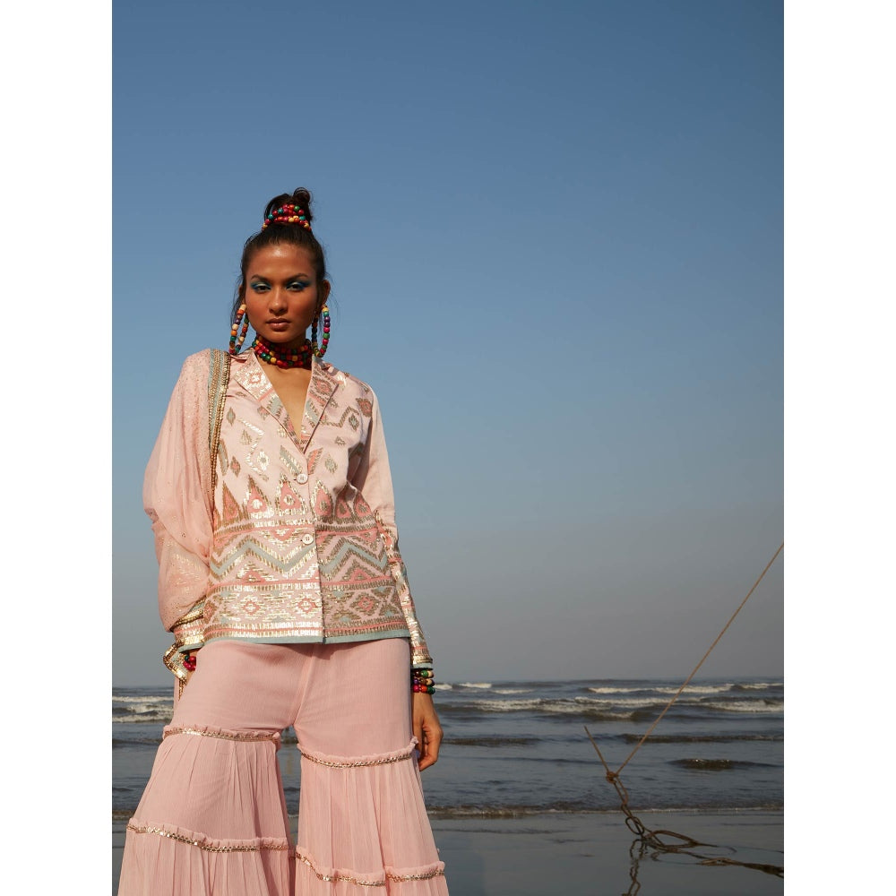Gopi Vaid Pink Afreen Jacket with Sharara (Set of 2)