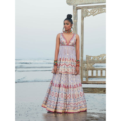 Gopi Vaid Lilac Suraiya Peplum Lehenga (Set of 3)