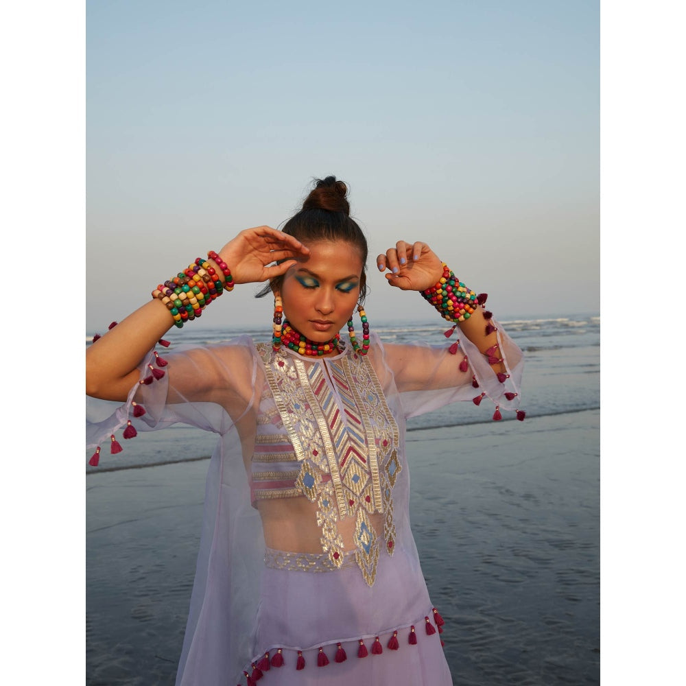 Gopi Vaid Lilac Tasneem Cape (Set of 3)