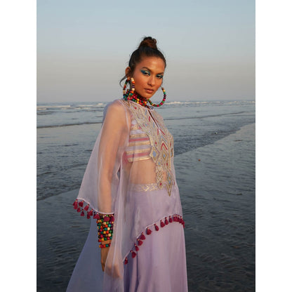 Gopi Vaid Lilac Tasneem Cape (Set of 3)