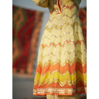 Gopi Vaid Yellow Naima Zig-Zag Dhoti (Set of 2)